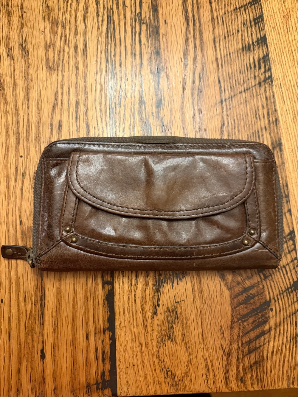 Vintage Y2K Fossil Brown Genuine Antiqued Waxed?Leather Organizer Wallet 8"x4.5"